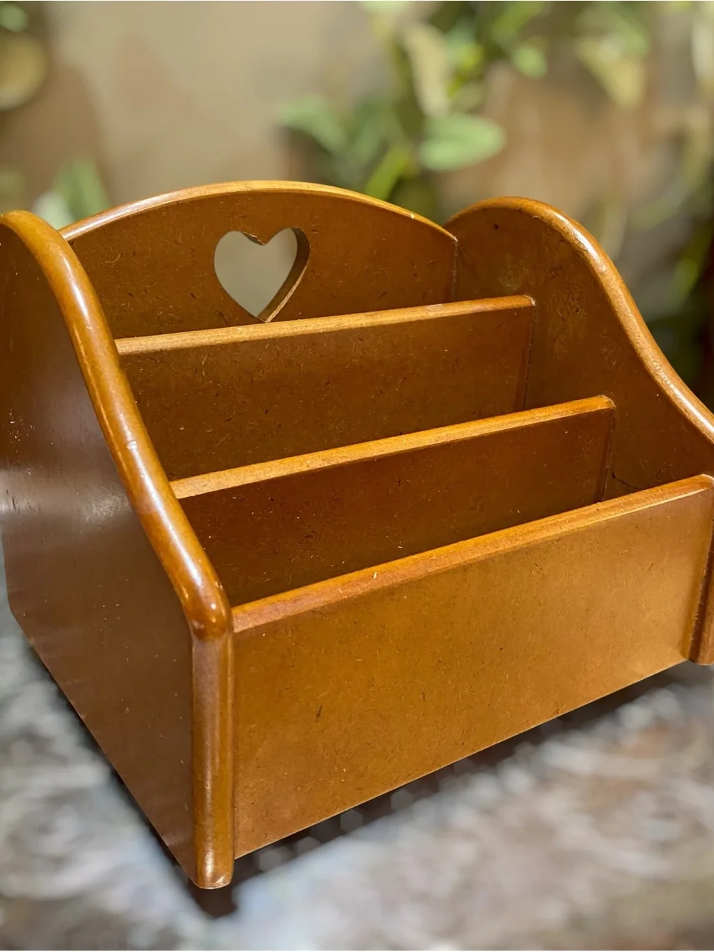 Vintage Wood Rotating Caddy Spinning Organizer Storage Recipes Desk Mail Heart